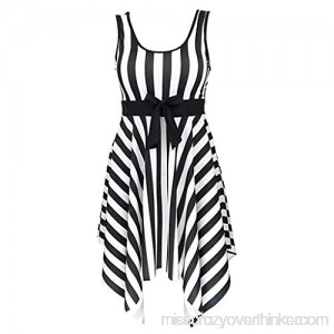 AKwell Women's One Piece Swimsuit Sailor Striped Plus Size Swimwear Cover up Swimdress Black B07N2MLHG7